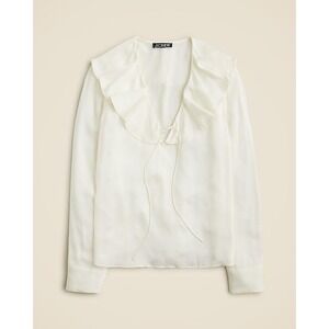 J Crew Goldie Top in Cream Satin Tie Ruffle Neck Sz 2X New with Tags